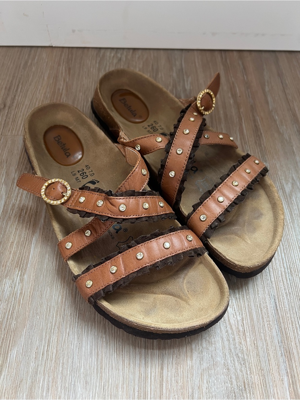 Betula by Birkenstock Studded Leather Sandals Brown Size 40 9 women’s slip on